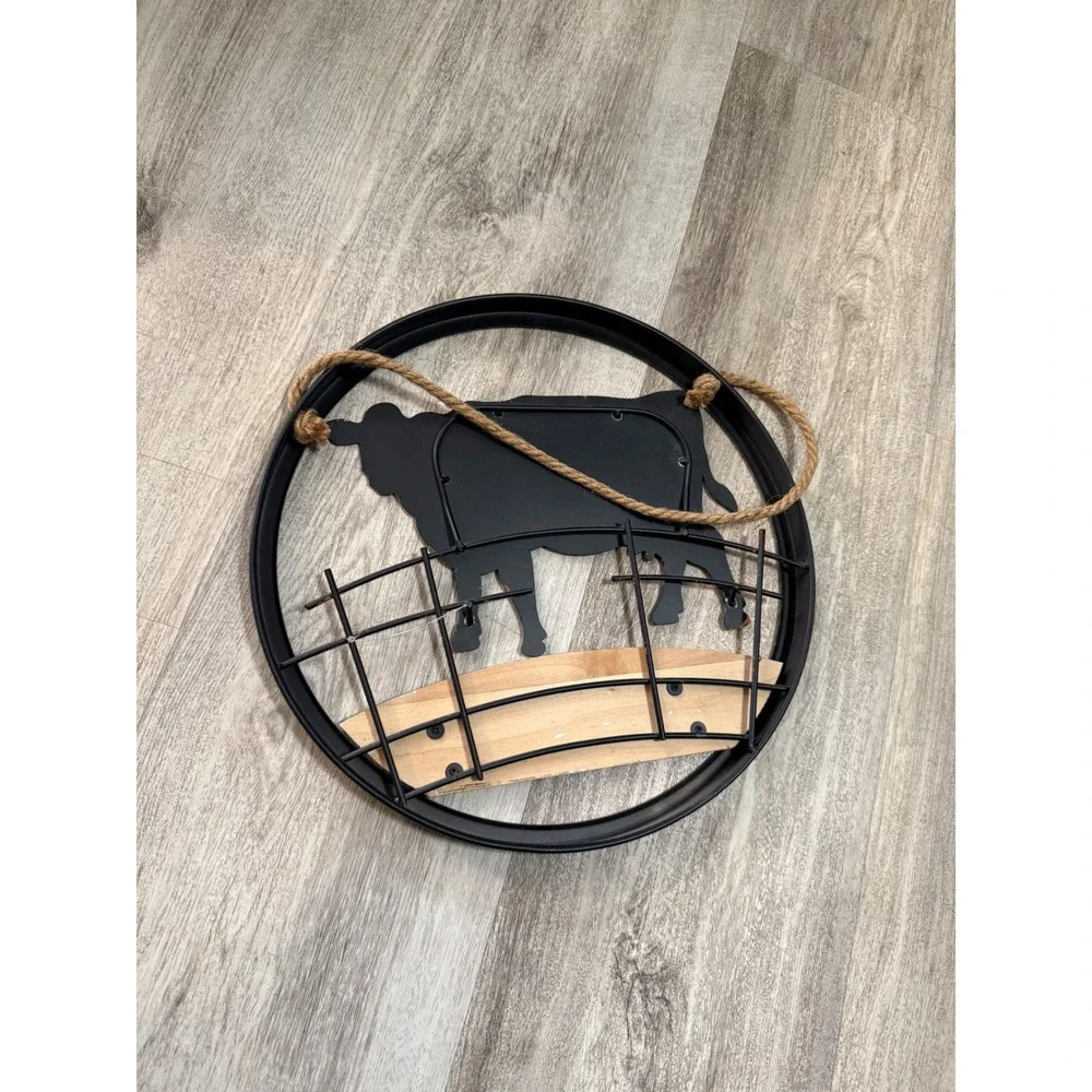 Farm‎ Life Cow Metal Wall Decor Round Barnyard Rustic Home Accent